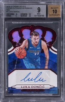 2018-19 Crown Royale "Crown Autographs Rookies" Red #7 Luka Doncic Signed Rookie Card (#76/99) - BGS MINT 9/BGS 10